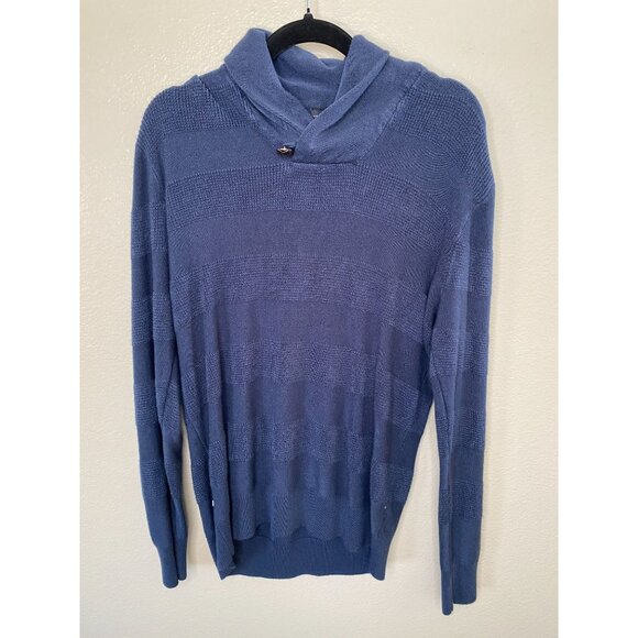 Geoffrey Beene Mens Midnight Blue Shawl Collar Sweater L Acrylic Ribbed Knit - Picture 2 of 7